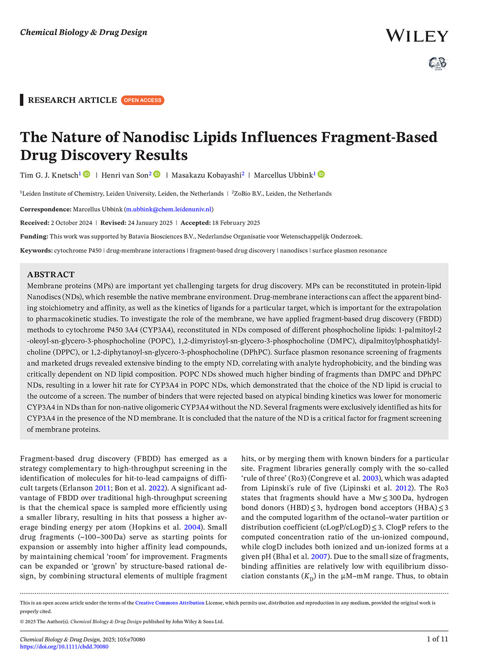 Image of published paper: The Nature of Nanodisc Lipids Influences Fragment-Based Drug Discovery Results