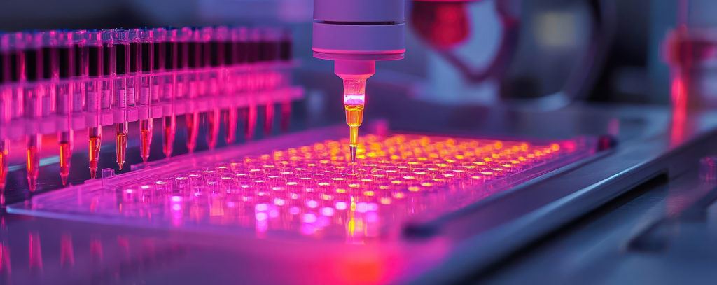 Representing radioligand binding assays (RLBA), an assay plate in neon pink.